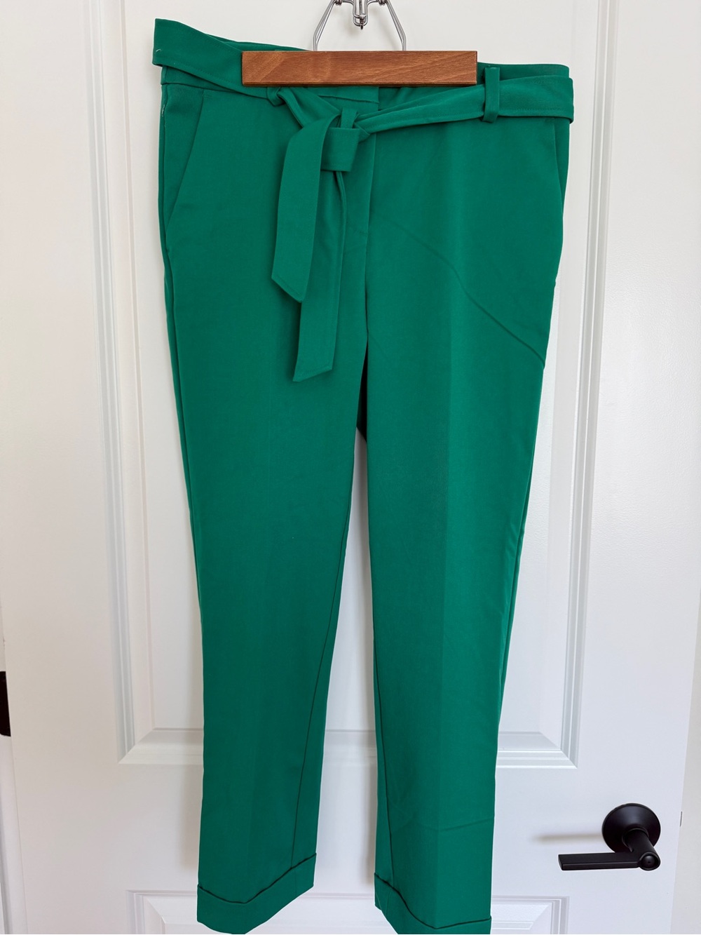 Mid-Rise Tie-Waist Green Pants